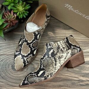 NIB Madewell Sonia Low Chelsea Western Ankle Bootie Snake Embossed Leather 8